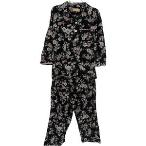 Papinelle Black/Pink CELESTE Pajama Set FLORAL Lightweight COTTON Size Medium